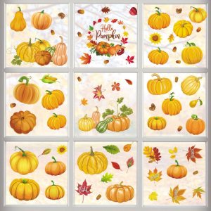 Hying 9 hojas de calabazas de otoño para ventana, calcomanías de Acción de Gracias para ventana, calcomanías estáticas de otoño con hojas de otoño Hying 9 hojas de calabazas de otoño para ventana, calcomanías de Acción de Gracias para ventana, calcomanías estáticas de otoño con hojas de otoño