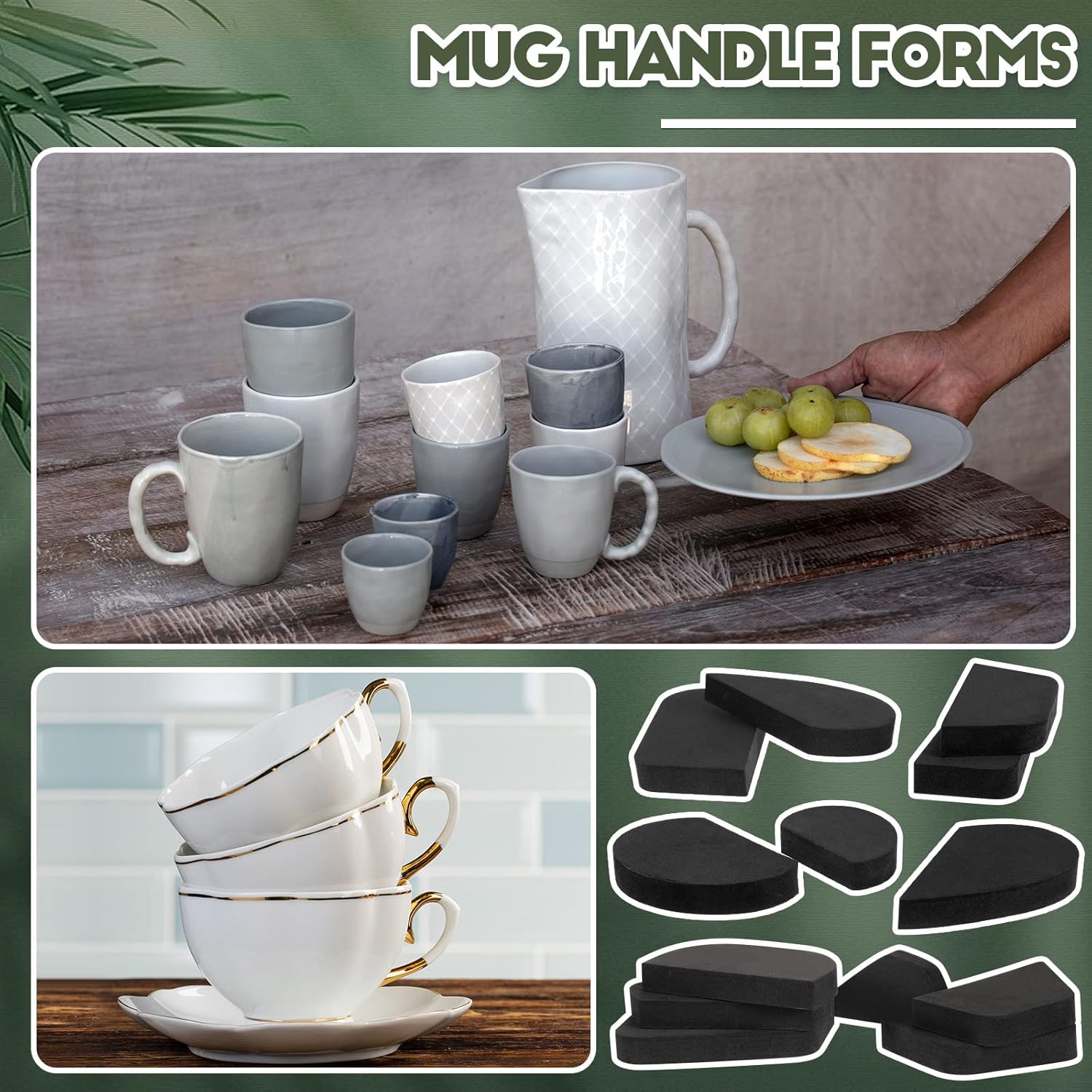 40 piezas de moldes de mango de taza de cerámica, herramientas de cerámica para arcilla DIY, formas de mango de taza, varias formas y tamaños,