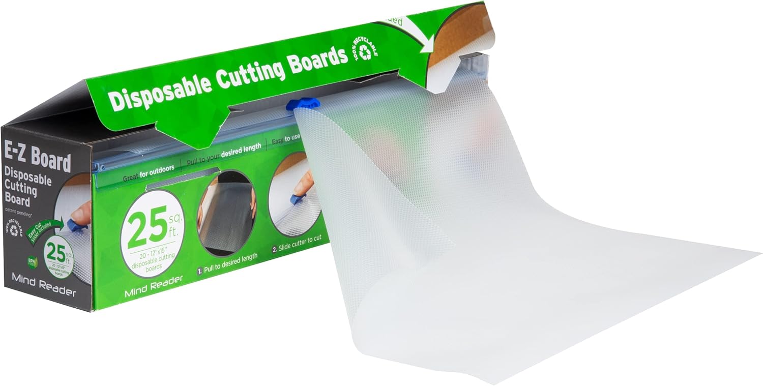 E-Z Board – Juego de 3 tablas de cortar de plástico desechables, 25 pies cuadrados, fácil de limpiar y de usar conveniente, ideal para acampar,