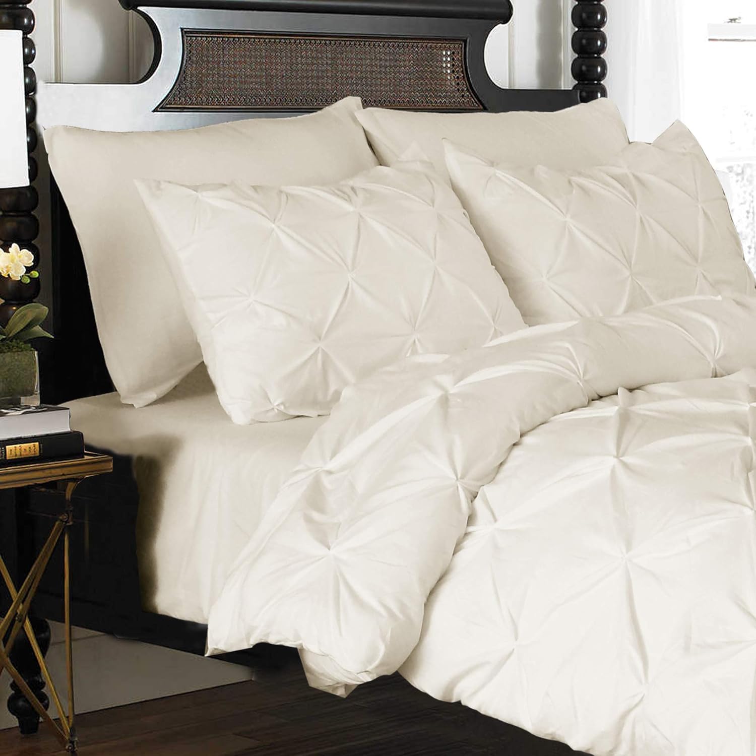 Elegant Comfort 3 Piece Pinch-Pleated Button Closure, Wrinkle-Resistant Ultra-Soft Microfiber Duvet Cover Set, Luxurious Pintuck Décor, FullQueen,