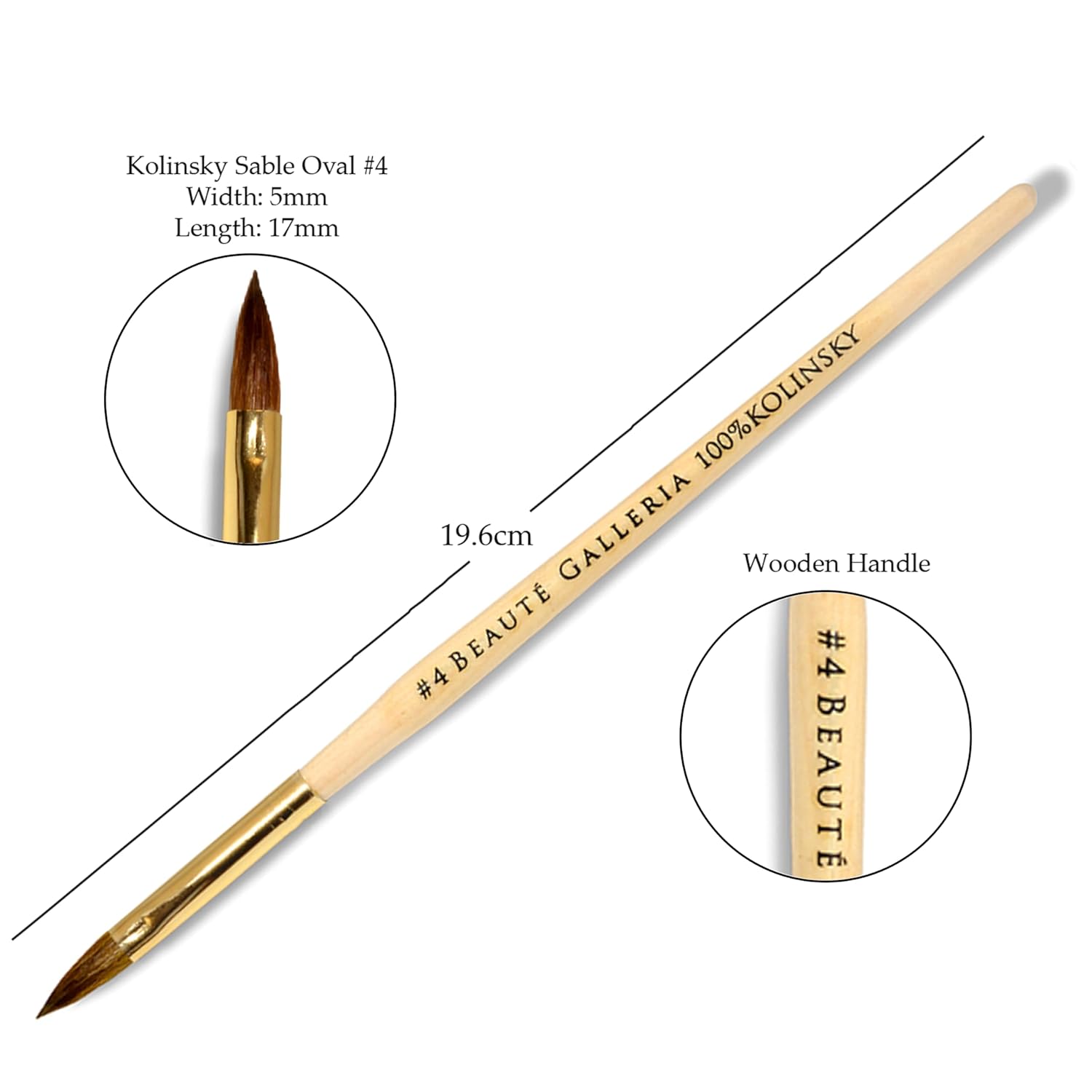 Beaute Galleria Kolinsky Sable – Juego de 3 pinceles acrílicos ovalados para arte de uñas, pintura para detalles de manicura, bolígrafo para arte de