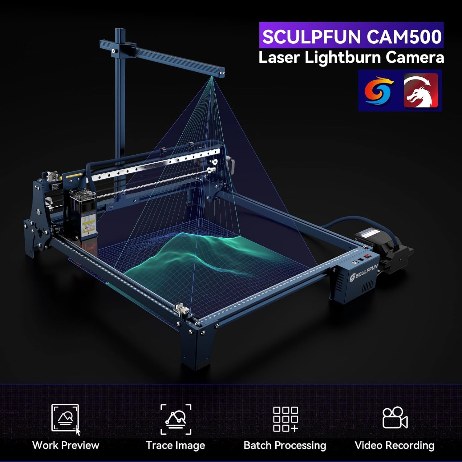 SCULPFUN Cámara Lightburn CAM500, cámara Lightburn para cortador láser posicionamiento preciso, grabación HD, cámara industrial para grabador láser,