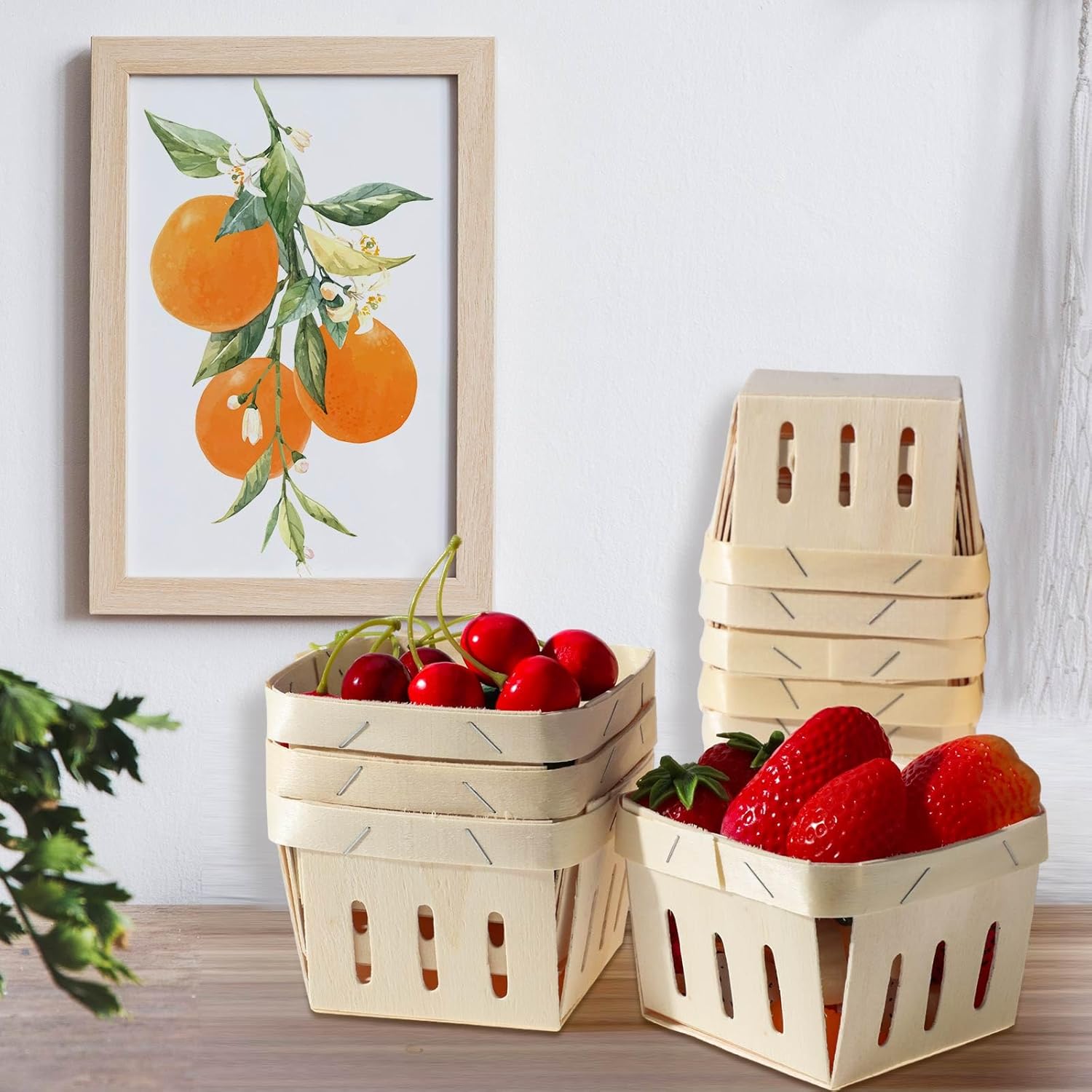30 cestas de bayas a granel de una pinta de madera para regalo, cestas cuadradas ventiladas pequeñas de madera para frutas, cajas de madera para