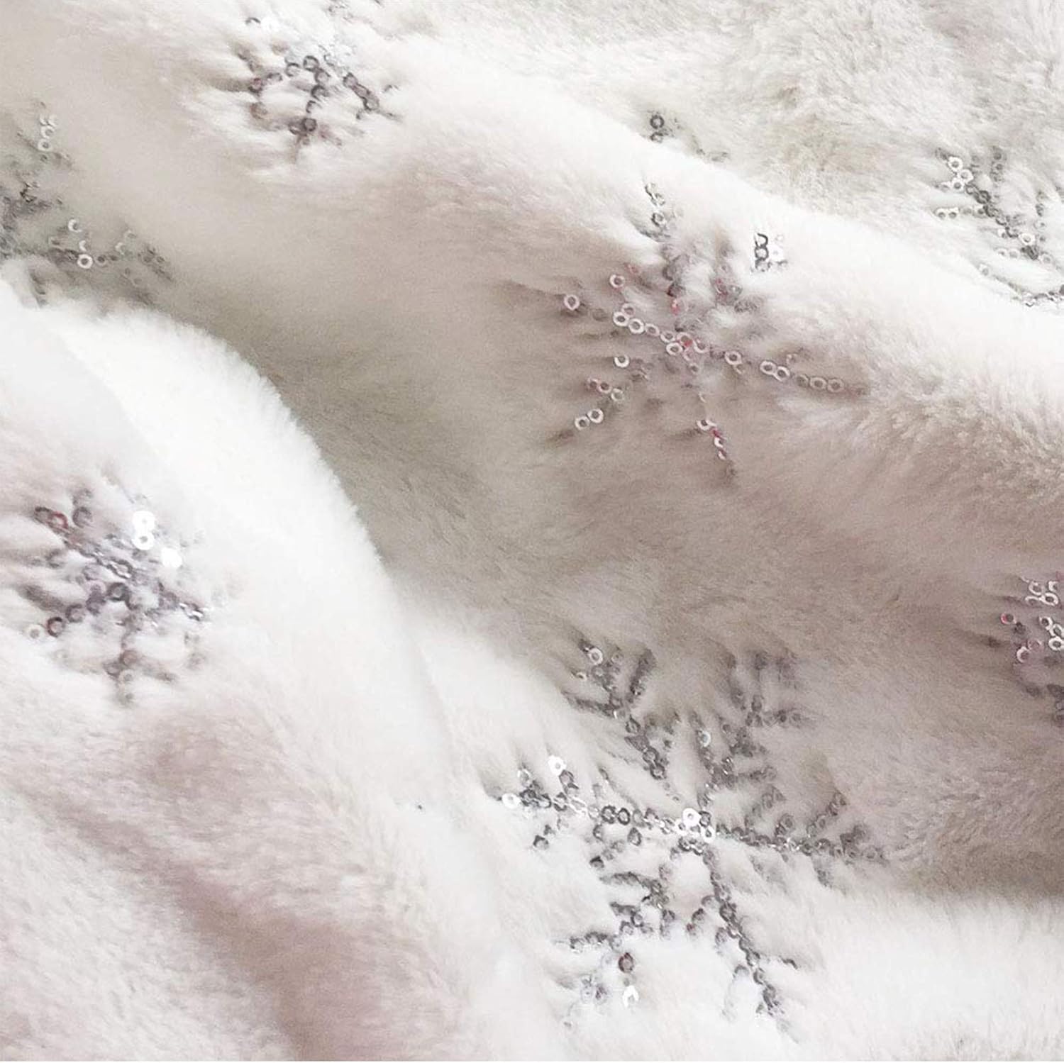 Faldones de felpa para árbol de Navidad, 30 pulgadas, de piel sintética blanca como la nieve, cubierta de base de árbol de Navidad con copos de