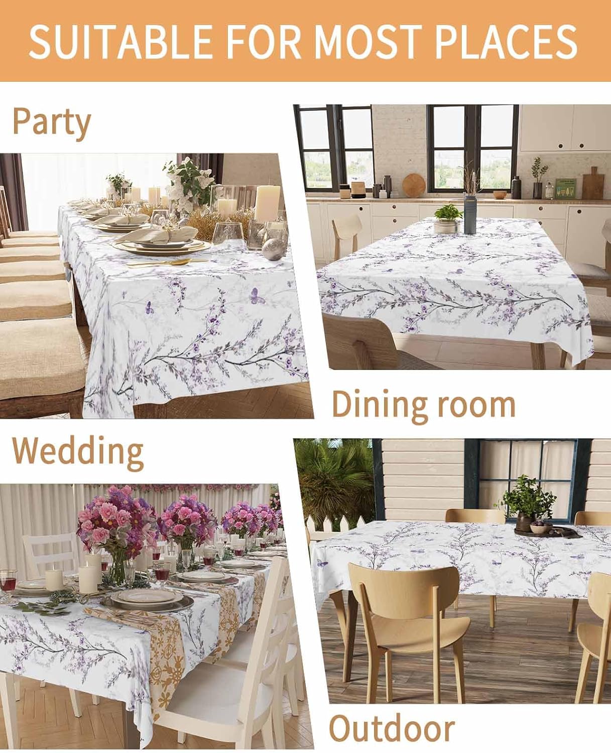 Mantel impermeable floral, mantel decorativo lavable para cocina, comedor, vacaciones, picnic al aire libre, manteles rectangulares de 60 x 120