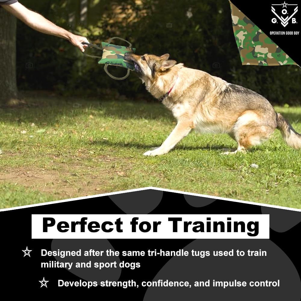 Operation Good Boy – Almohada de juguete para perros, diseño de tres asas utilizado por entrenadores militares y deportivos, cordones de poliéster