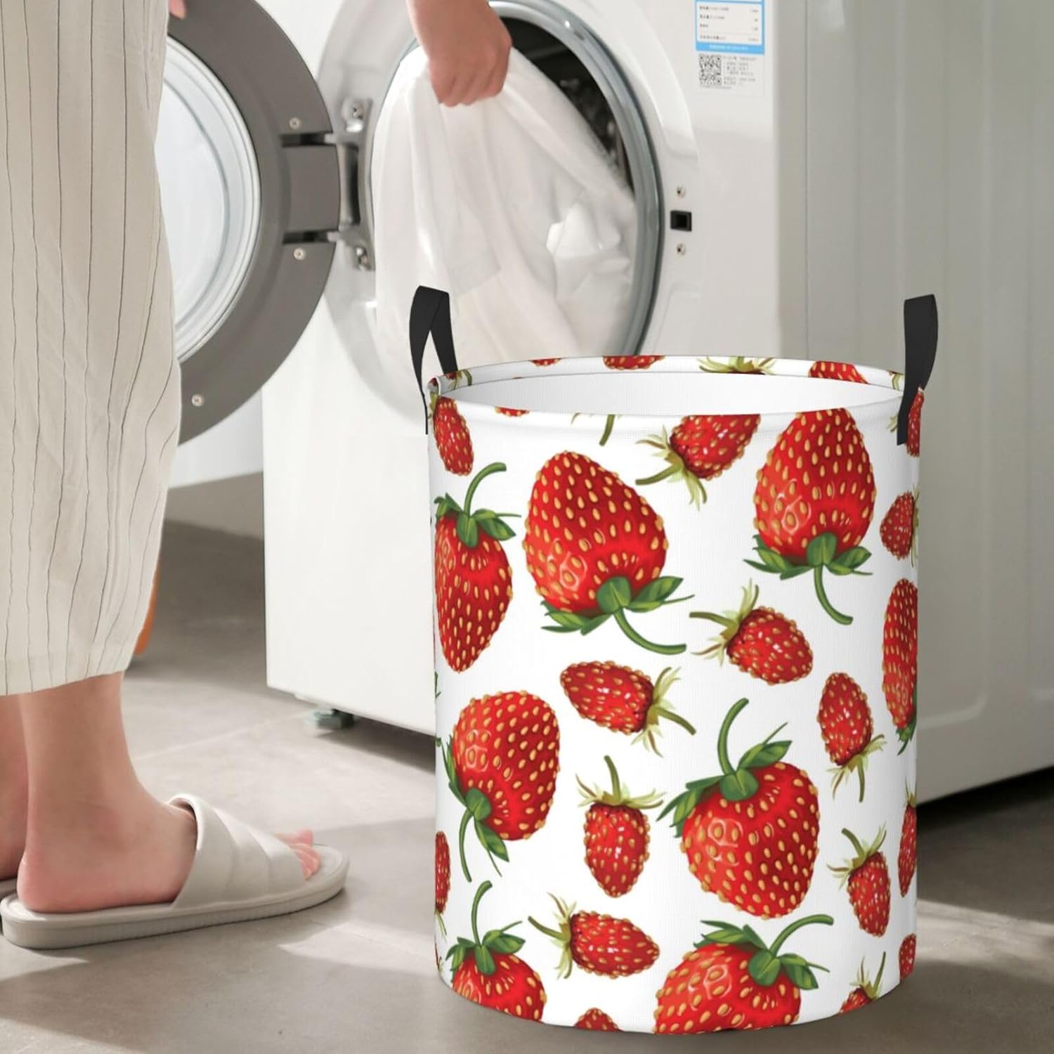 Cesta de lavandería plegable grande con asas, cesta de almacenamiento redonda de fácil transporte, canasta de ropa sucia, cesta de manta para