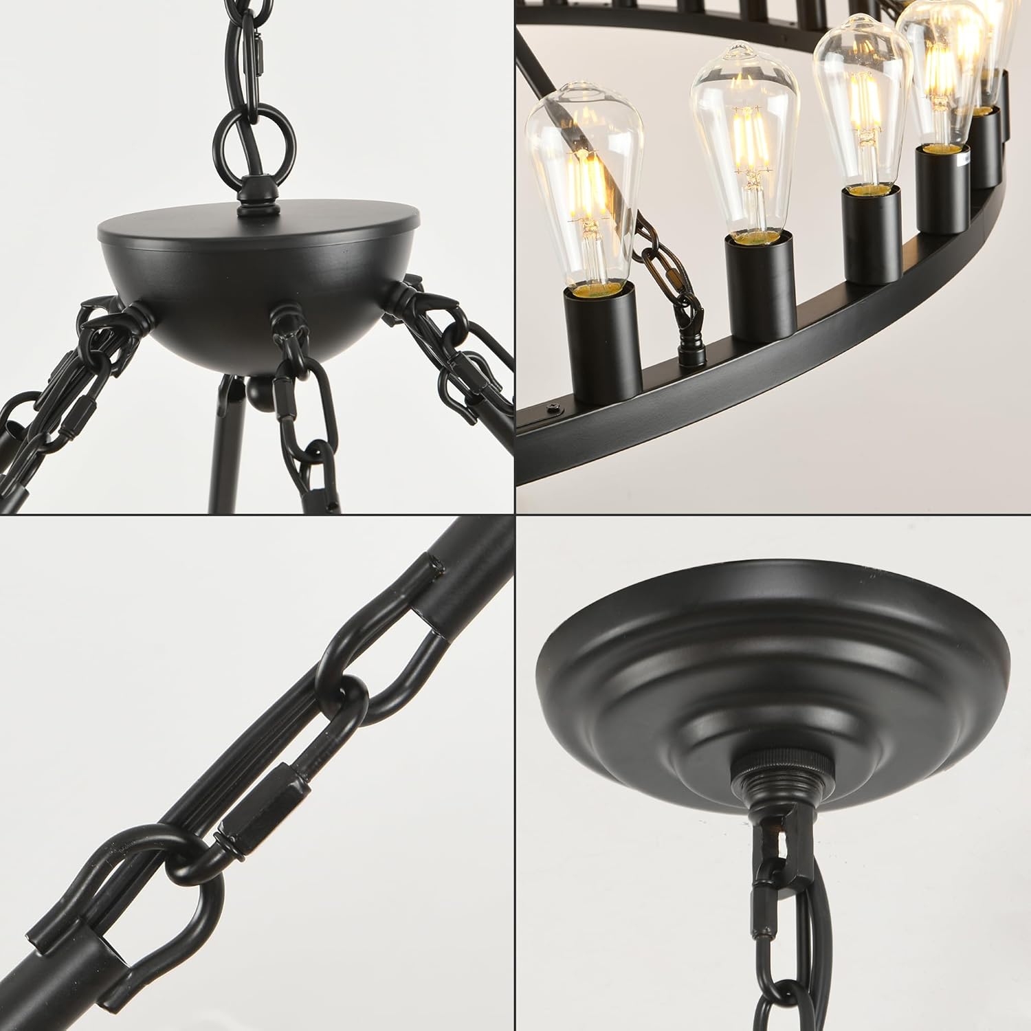 Candelabro de rueda de vagón extragrande de 64 pulgadas, 42 pulgadas, color negro claro, lámpara de araña de rueda redonda, lámparas de araña de