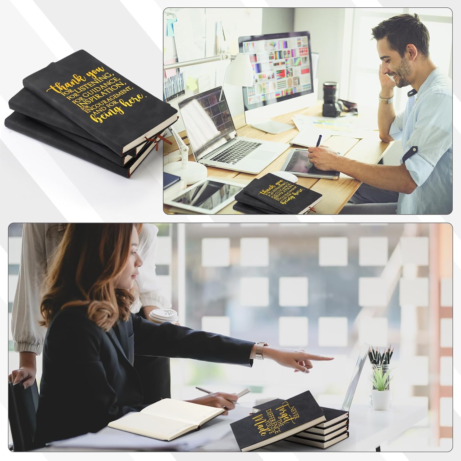 Kosiz 6 cuadernos de cuero de agradecimiento A6 de agradecimiento a los empleados, diario inspirador, bloc de notas motivacionales para compañeros