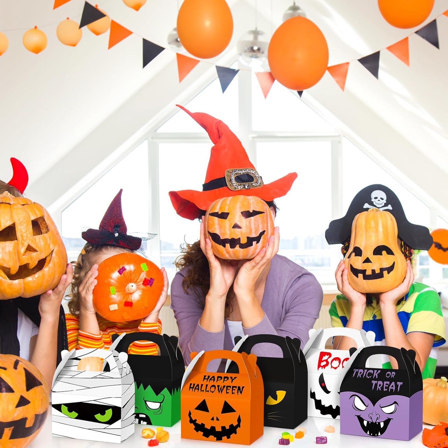Zhanmai 30 cajas de regalo de Halloween, cajas de cartón de regalo para casa de Halloween, cajas de regalos para fiesta de Halloween, cajas con asa