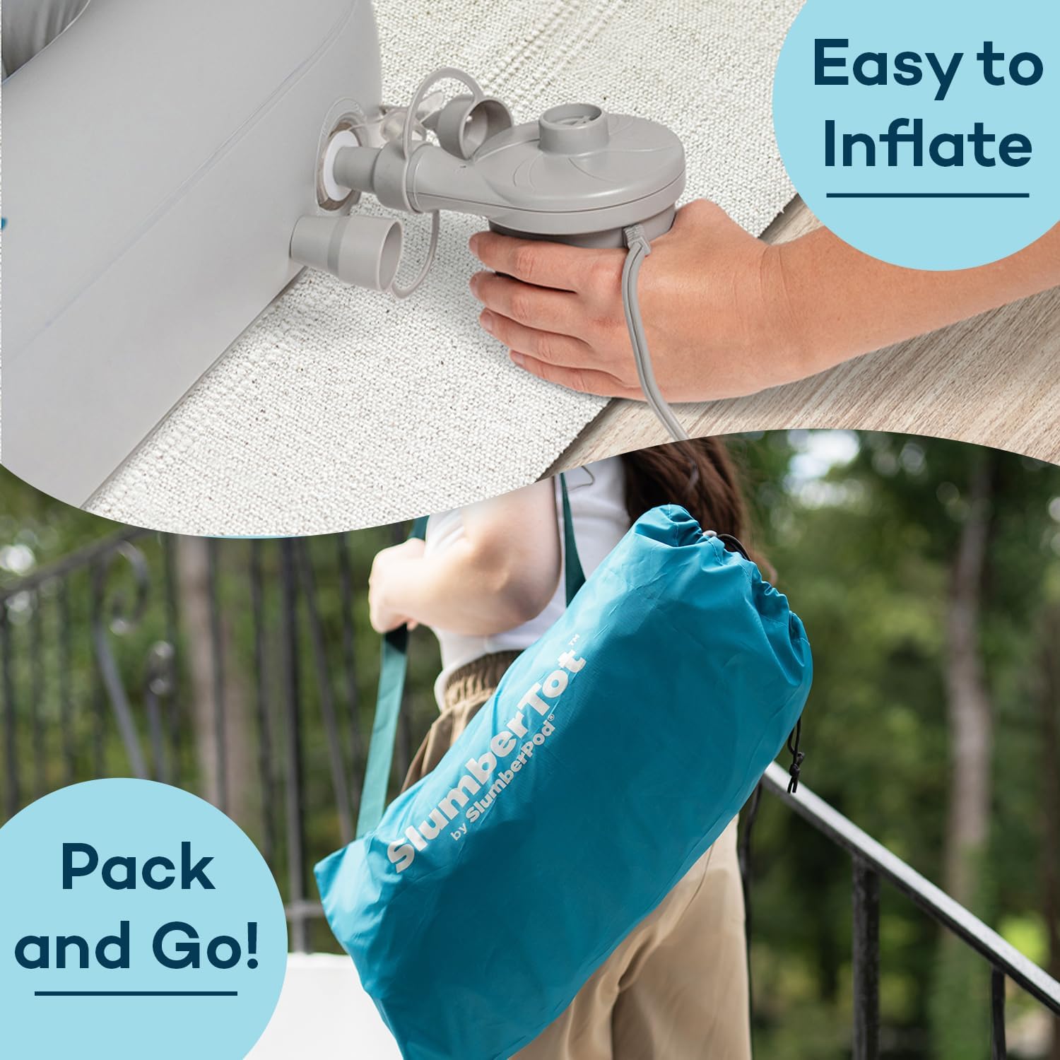 SlumberPod SlumberTot – Cama inflable de viaje para niños pequeños, colchón de aire portátil para niños con parachoques de seguridad, tamaño