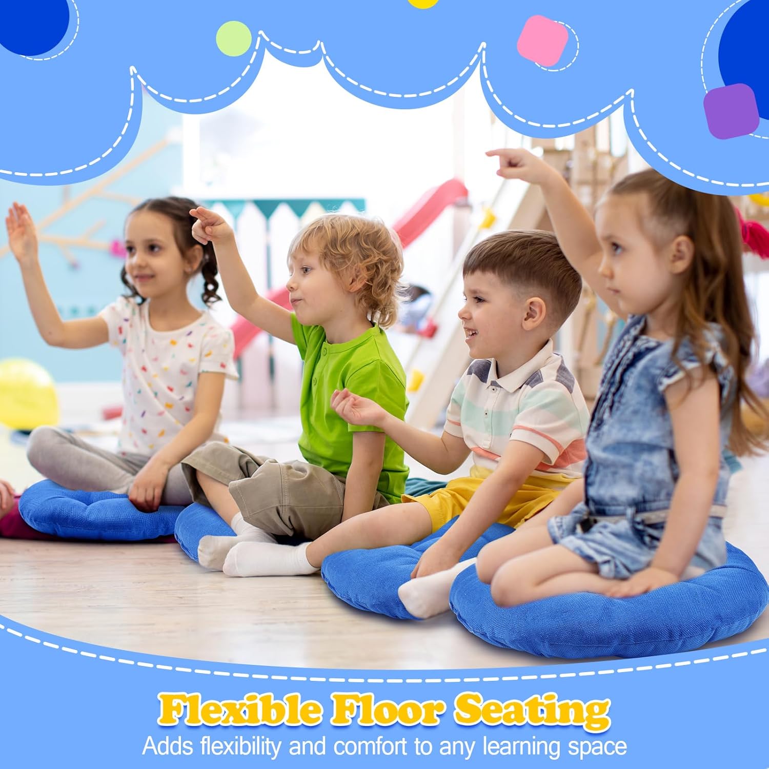 Cojines redondos de piso de 15 pulgadas para niños y niños pequeños, asiento flexible para muebles de aula, almohada de piso de 3.5 pulgadas de