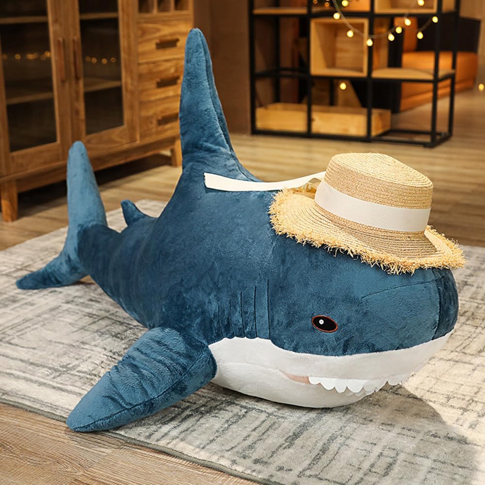 XIYUAN Almohada de peluche de tiburón de 40 pulgadas, juguete de peluche de tiburón gigante, cojín de tiburón suave, regalo de muñeca para