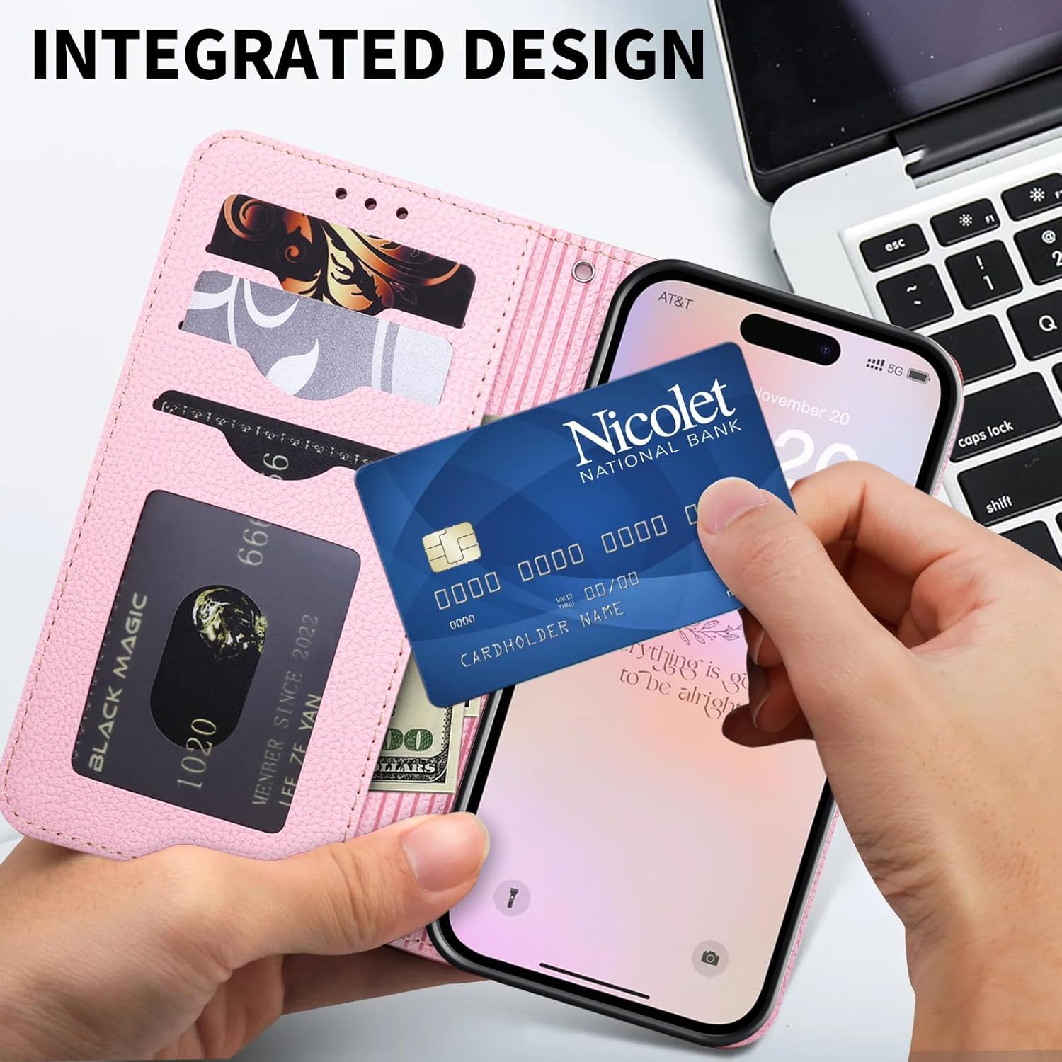 FLYEE Funda tipo cartera de cristal hecha a mano compatible con iPhone 15 (6.1 pulgadas, 2023), bonita funda versátil y brillante para mujer con