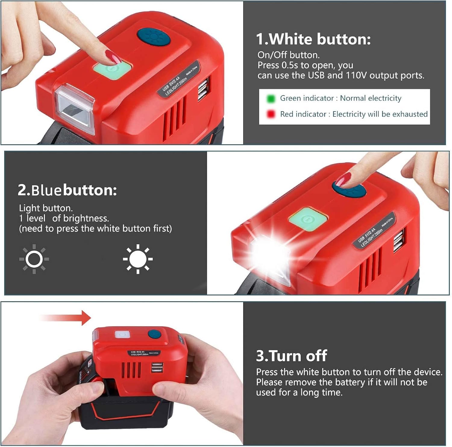 Inversor de fuente de alimentación de 150 W para Milwaukee M18 18V, URUN DC 18V a CA 110-120V, generador de estación de energía portátil con 2
