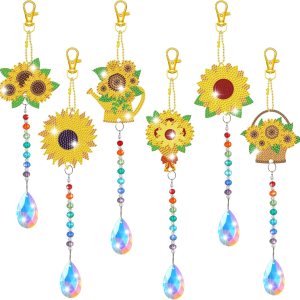 Wesiti 6 piezas de atrapasoles de diamantes con pintura de diamante, carillón de viento de doble cara, adorno colgante con colgante de cristal para Wesiti 6 piezas de atrapasoles de diamantes con pintura de diamante, carillón de viento de doble cara, adorno colgante con colgante de cristal para
