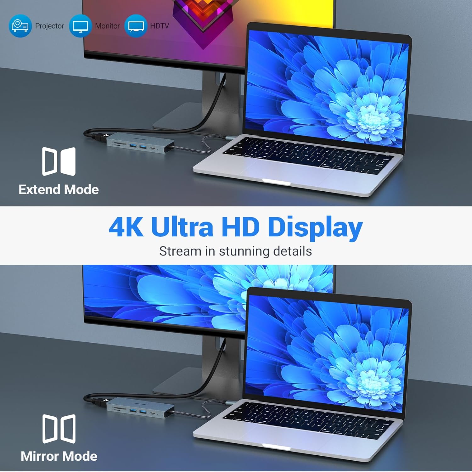 Estación de acoplamiento USB C 10 en 1, adaptador con HDMI 4K, 2 puertos USB 3.0, USB-C 3.0, 2 USB 2.0, carga PD de 100 W, SDTF, conector de audio