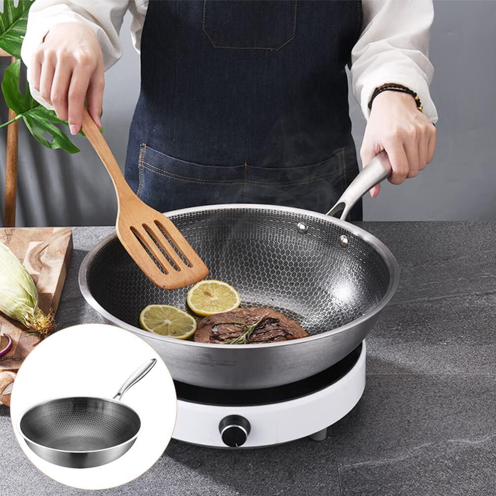 Veemoon Wok Woks de acero inoxidable para estufa de inducción, sartén para wok, sartén china antiadherente con asa, sartén para mariscos, sartén
