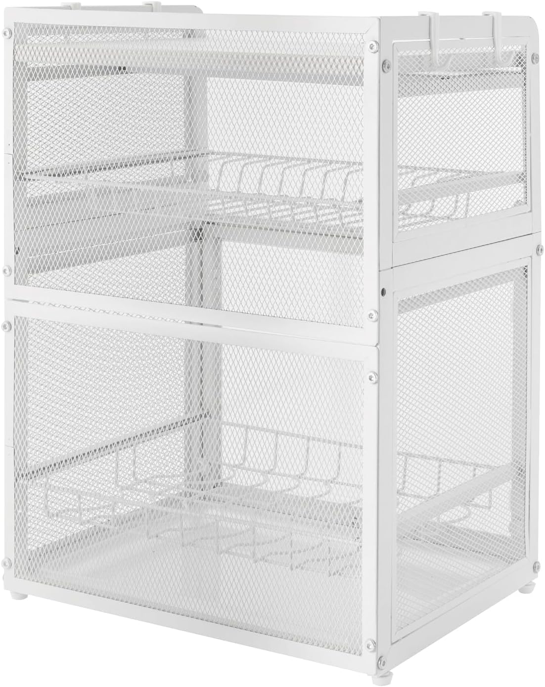 Escurridor de platos de 3 niveles, moderno estante blanco con tabla de drenaje, cubierta de tapa y bandeja de goteo desmontable, soporte de secado
