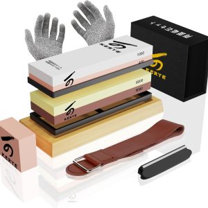 KERYE – Juego de afilador de cuchillos profesional japonés de piedra de afilar, grano de 4 lados premium 4001000 30008000 piedra húmeda, piedra KERYE – Juego de afilador de cuchillos profesional japonés de piedra de afilar, grano de 4 lados premium 4001000 30008000 piedra húmeda, piedra