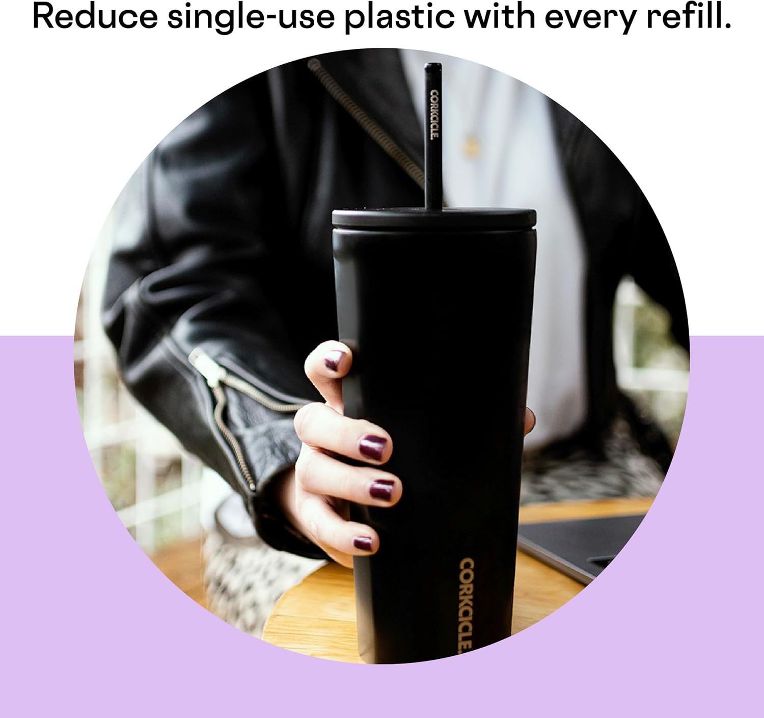 Corkcicle Vaso aislado con tapa y pajilla, lila empapada por el sol, de 24 onzas, botella de agua reutilizable mantiene las bebidas frías durante 12