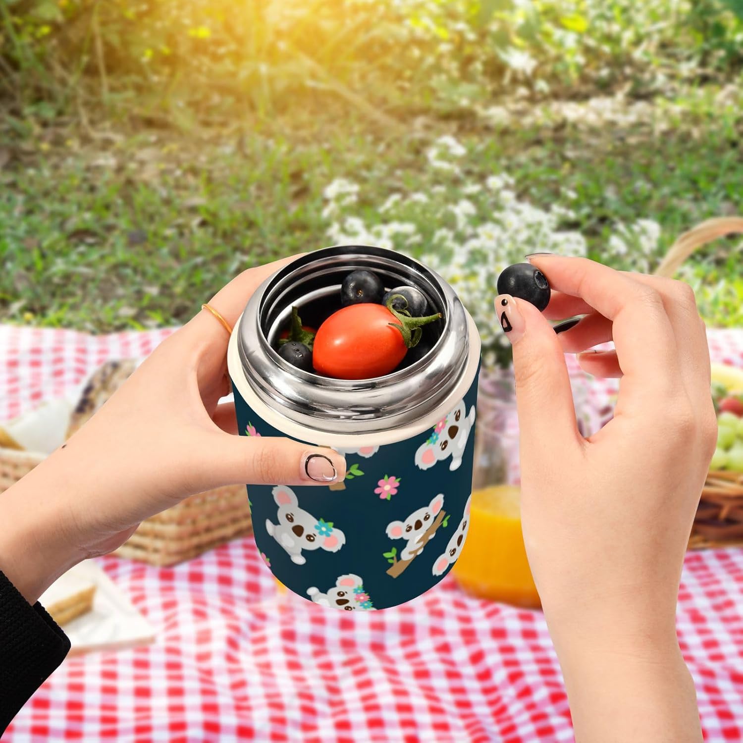 Lindos koala con corona floral para niños y mujeres, recipientes aislados para alimentos con cuchara de 17 oz16.9 fl oz, recipientes de almuerzo