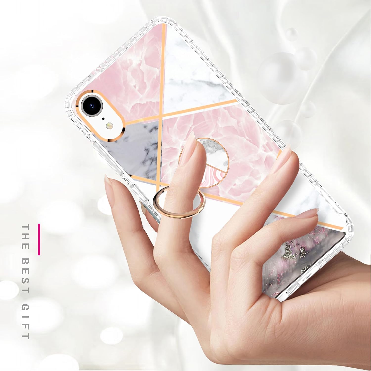 Asuwish Funda de teléfono para iPhone XR 6.1 con protector de pantalla y soporte de anillo de mármol, a prueba de golpes, TPU silicona, resistente