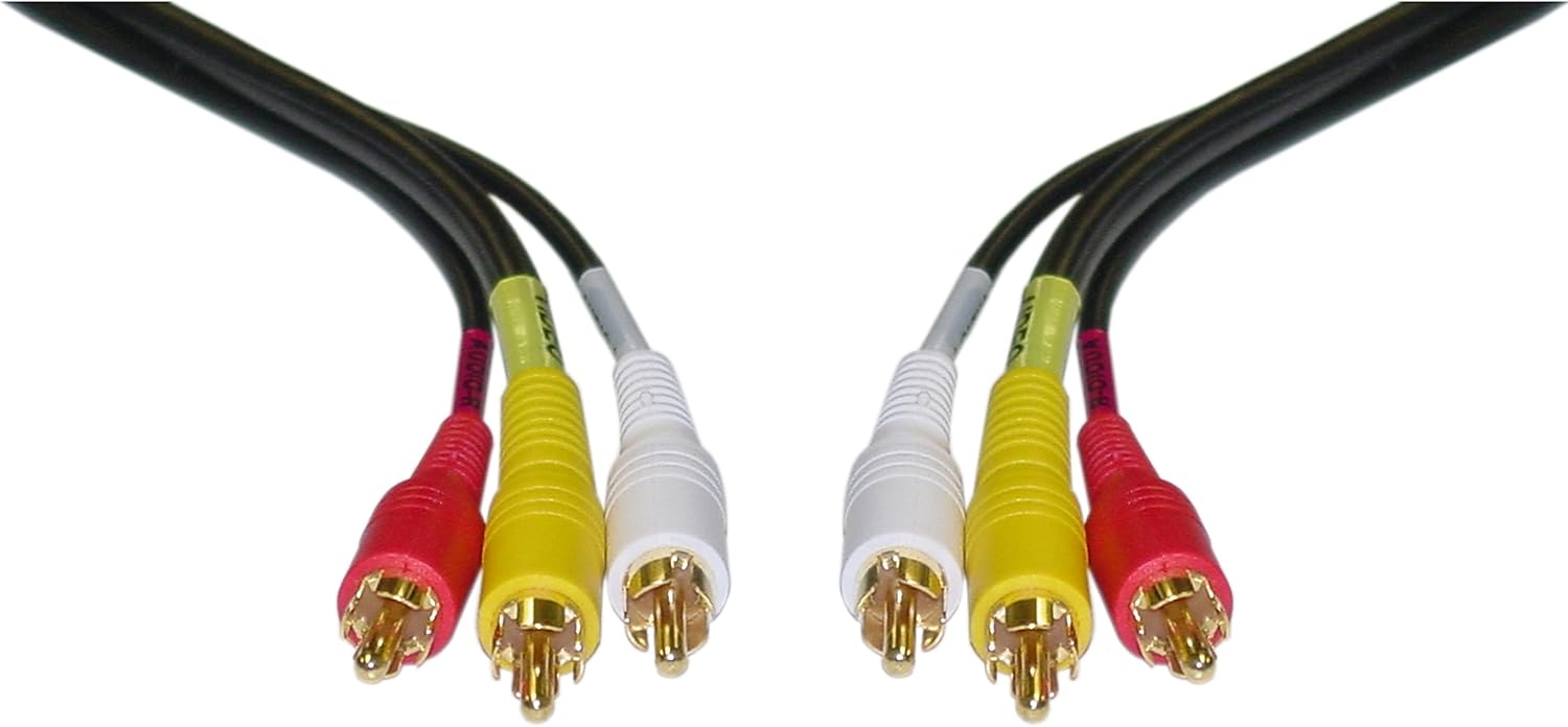 Cable RCA estéreoVCR, 2 RCA (audio) + video RCA RG59, conectores chapados en oro, 25 pies, cable de audio y video RCA macho a macho, cable de audio