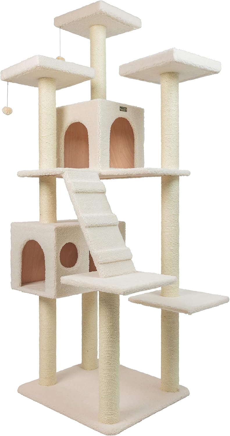 Armarkat Mueble en forma de condominio de árbol para gatos, 75 pulgadas de alto y más, Ivory