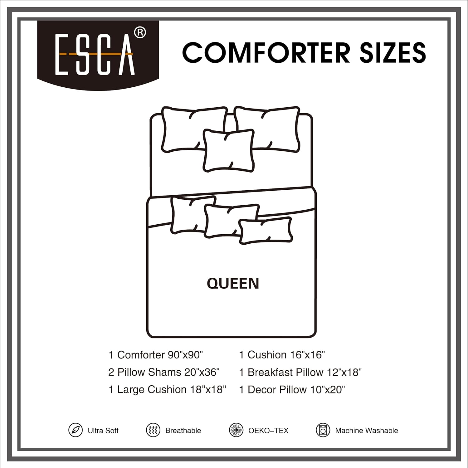 ESCA Keeya – Juego de edredón bordado de flores moradas de 7 piezas, transpirable, para todas las estaciones, suave y ligero, tamaño Queen