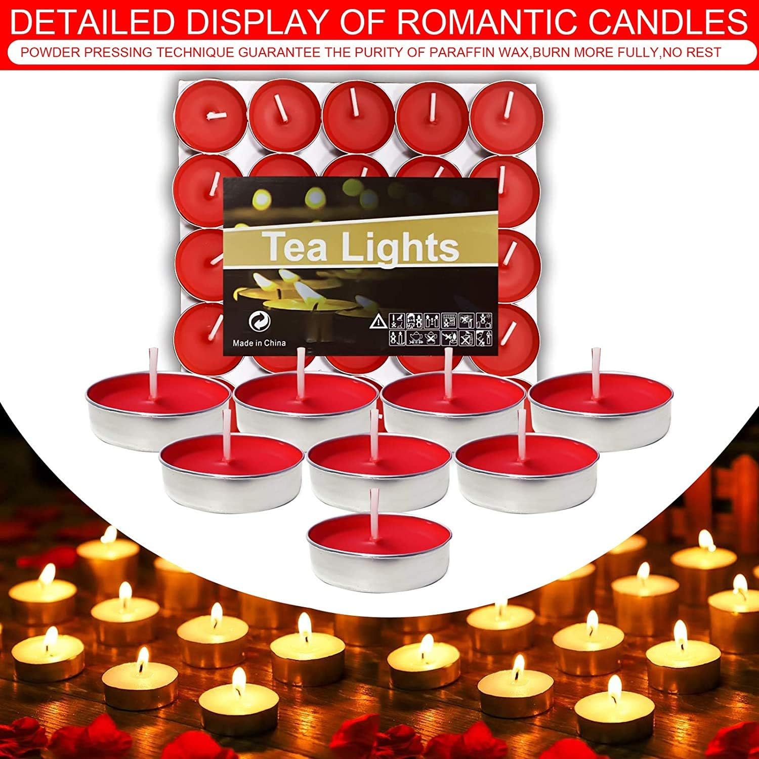 OUO Velas de té, paquete de 50 velas sin humo, velas pequeñas, sin goteo y de larga duración para estado de ánimo, cenas, paredades, hogar,