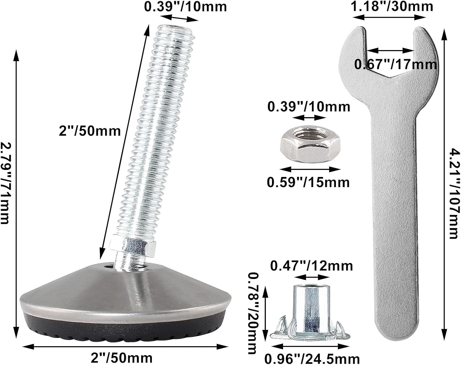 Juego de 4 pies niveladores giratorios ajustables, ajustadores de altura resistentes, pies niveladores de muebles para silla de mesa de gabinete,