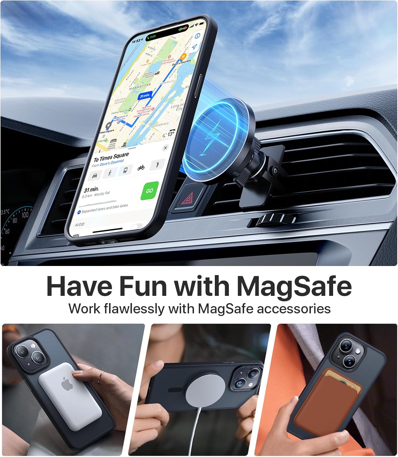 CAHEJILU Funda magnética para iPhone 13 y iPhone 14 compatible con MagSafe, probada en caídas de grado militar de 10 pies, funda protectora a prueba