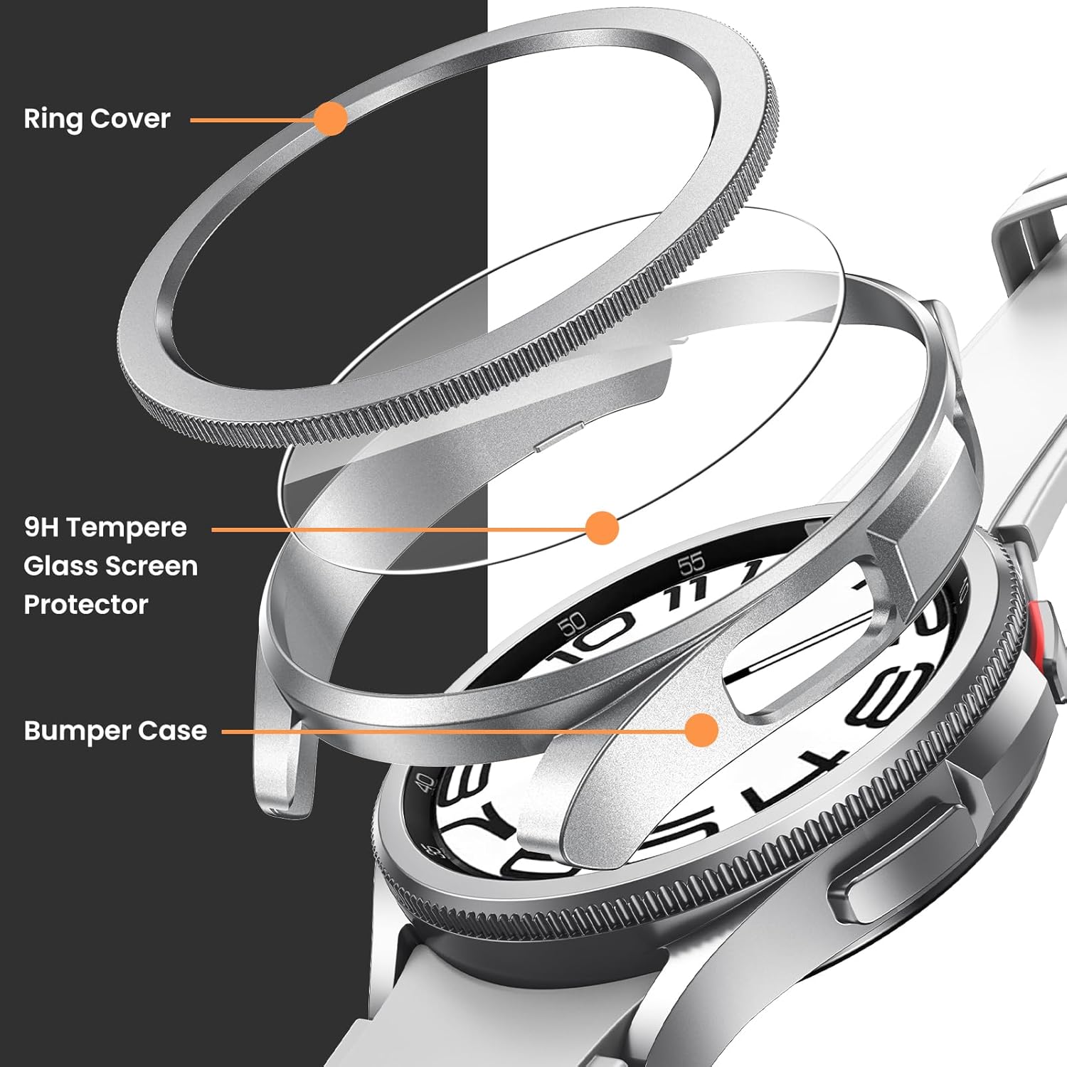 Goton Paquete de 2+2+3 Funda 3 en 1 para Samsung Galaxy Watch 6 Classic de 1.772 pulgadas y protector de pantalla, paquete de 3 protectores de