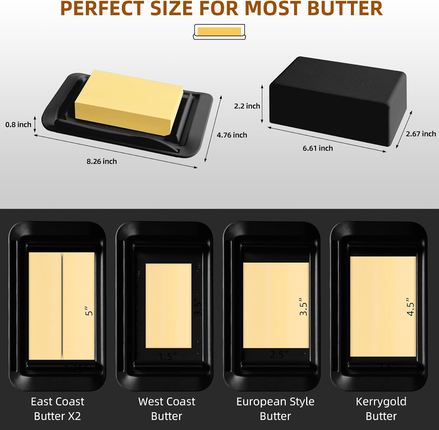 Mantequillera de bambú con tapa, cuchillo, grande para encimera y refrigerador, contenedor para 2 varillas, costa esteoesteestilo europeomantequilla