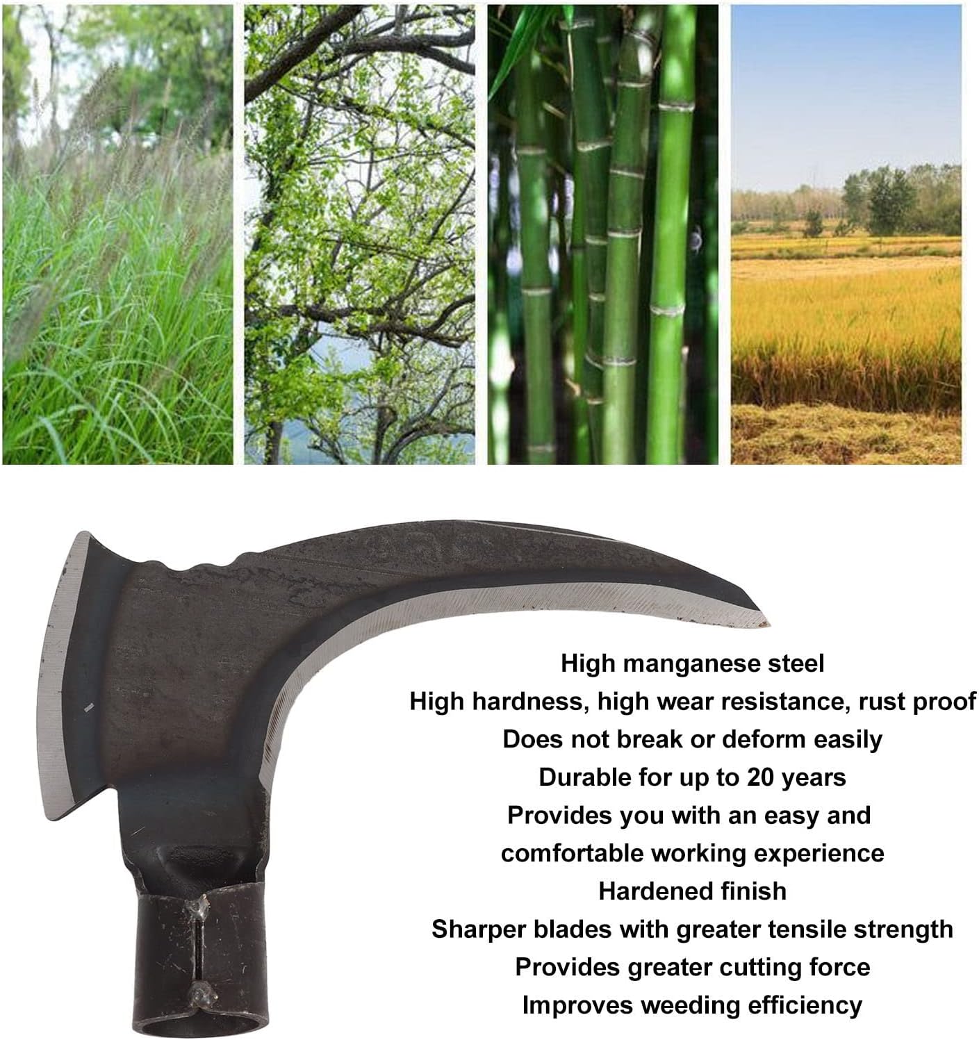 VBESTLIFE Guadaña doble de acero al manganeso, portátil, multifuncional, cortar árboles, doble hoz para jardinería, herramientas manuales, hierba y