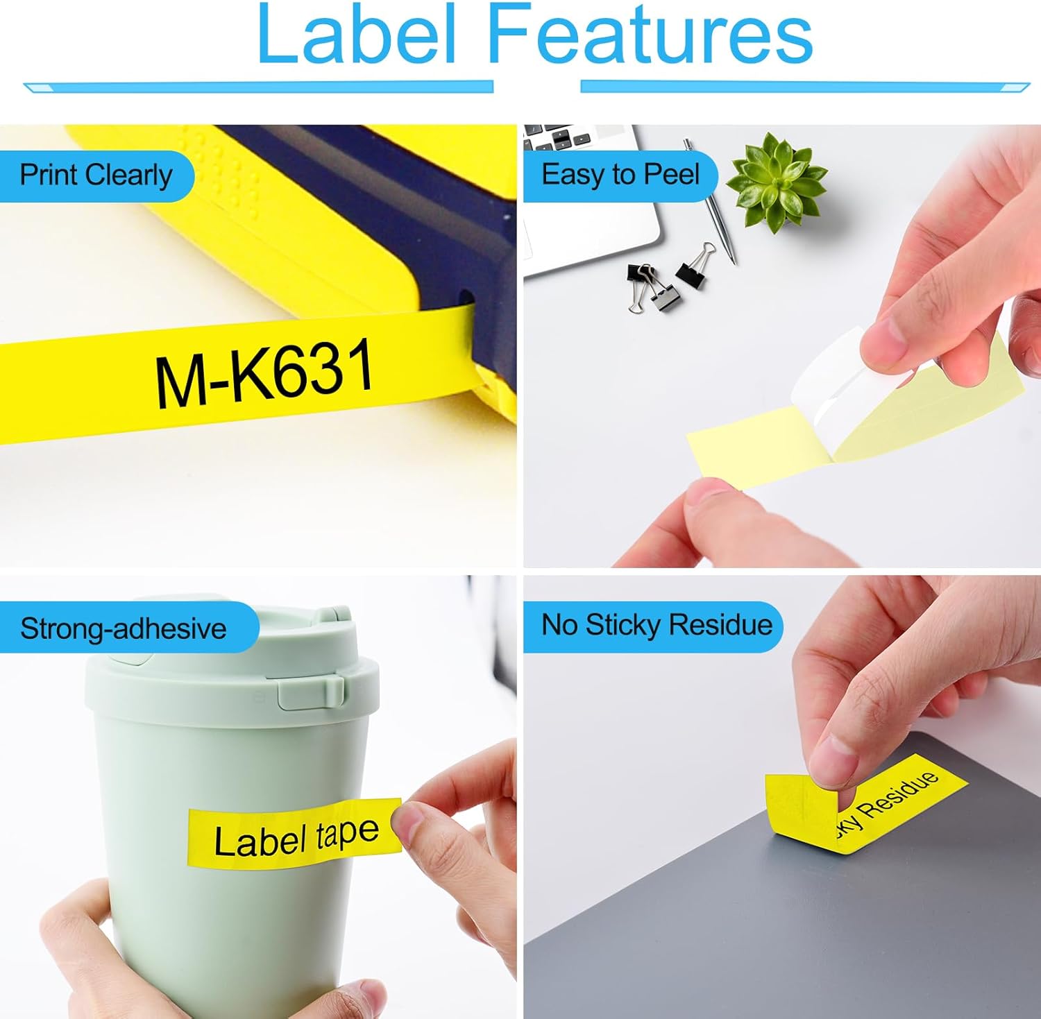 USUPERINK 6PK – Cinta de repuesto compatible con cinta M Brother P-Touch M, color negro sobre amarillo, 0.47 pulgadas x 26.2 pies, M-K631 M631 MK631