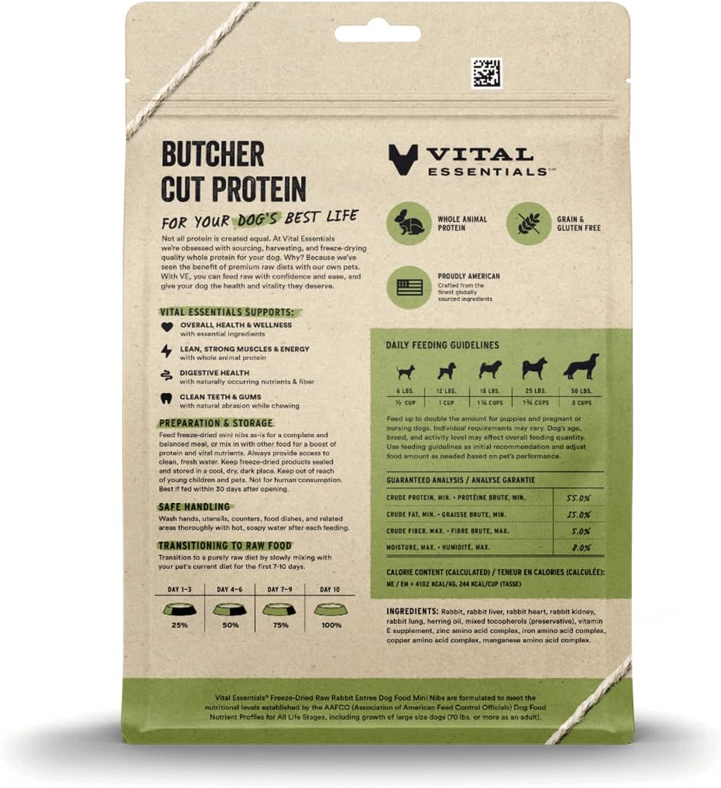 Vital Essentials Mini puntas crujientes liofilizadas para conejo, 14 onzas
