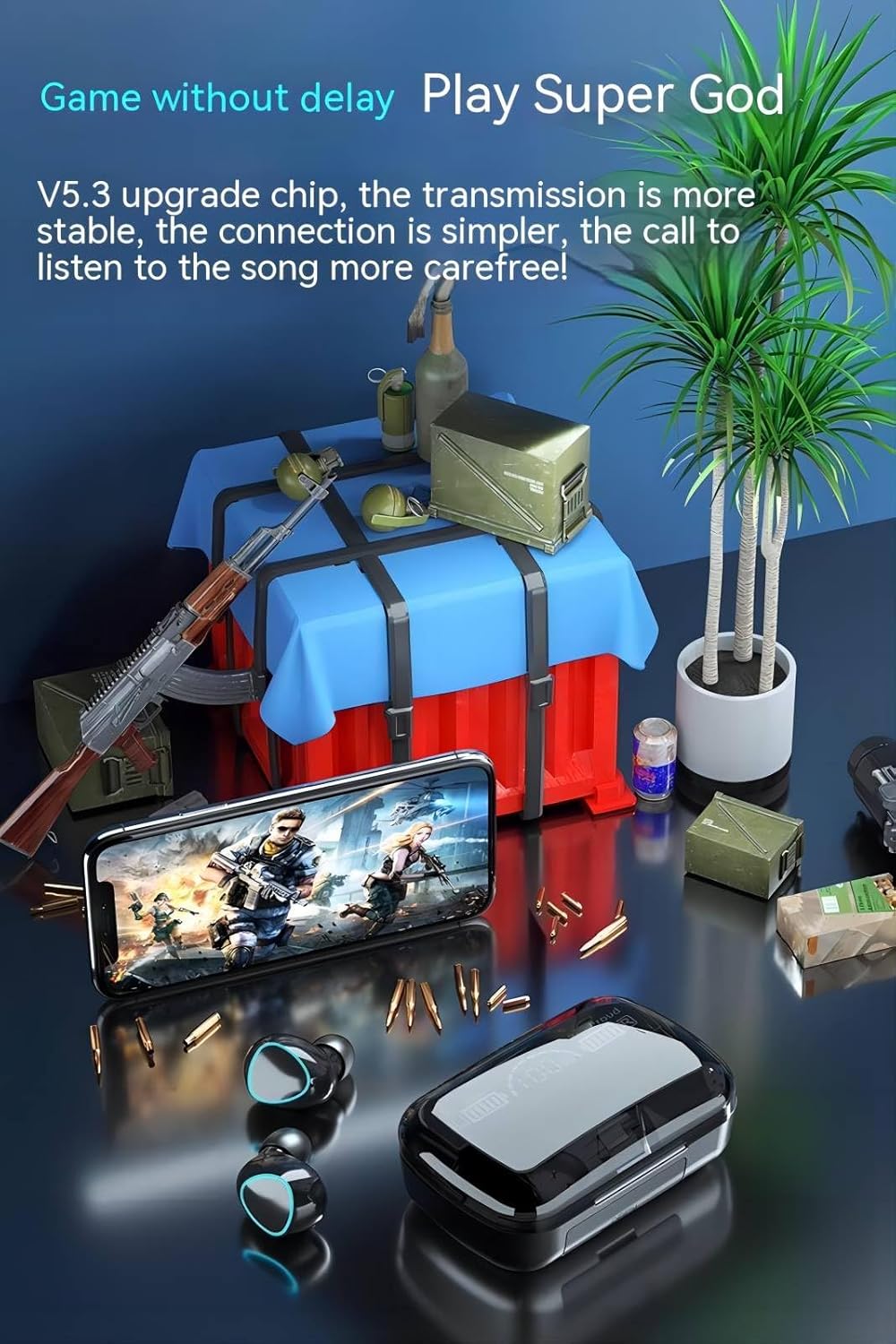 Auriculares inalámbricos Bluetooth, verdaderos auriculares inalámbricos, pantalla LED, conexión Bluetooth, con caja de carga de batería, auriculares