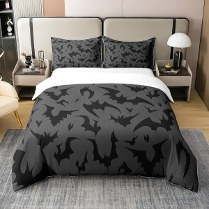 Juego de ropa de cama 100% algodón natural con patrón de murciélagos, tamaño individual, funda de edredón para niños con 1 funda de almohada, color Juego de ropa de cama 100% algodón natural con patrón de murciélagos, tamaño individual, funda de edredón para niños con 1 funda de almohada, color