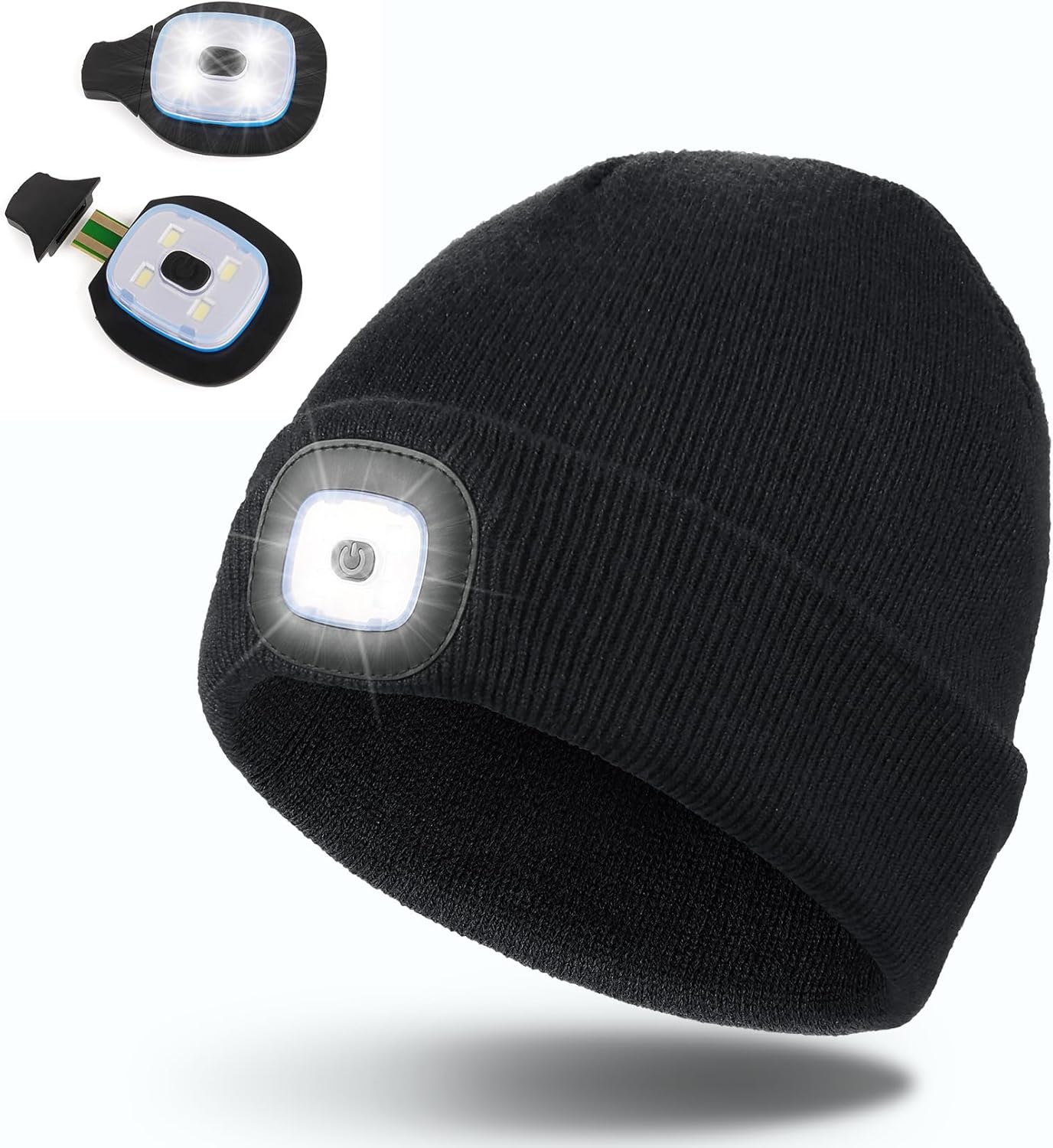 Hatlight Regalos de Navidad para hombres Unisex LED Beanie con dos lámparas manos libres Kint faro sombrero con luz (negro)