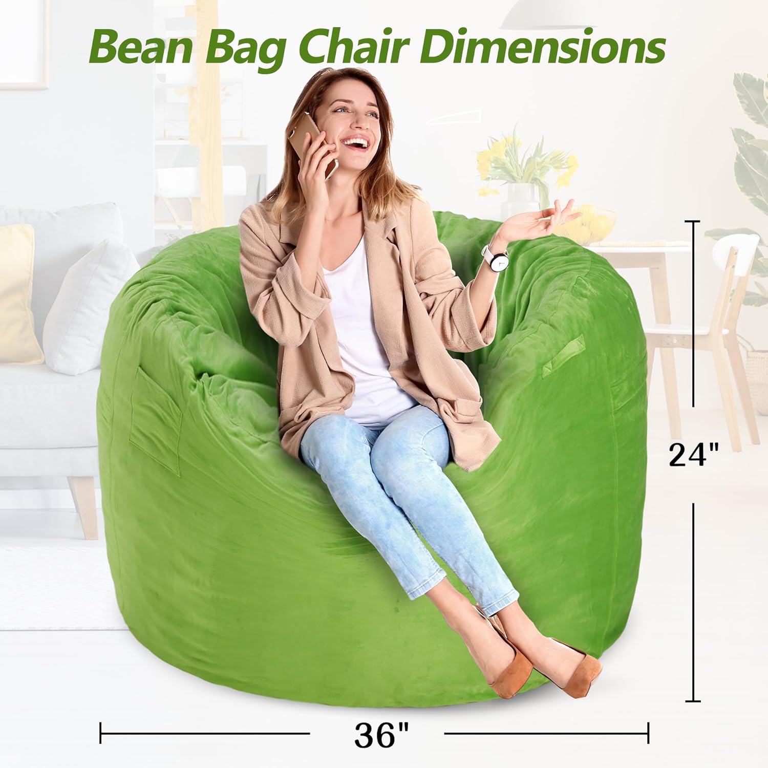 Homguava Bean Bag Chair 3′ Bean Bags con relleno de espuma viscoelástica, sillas de puf grandes, sofá suave con funda de terciopelo holandés-36 × 36