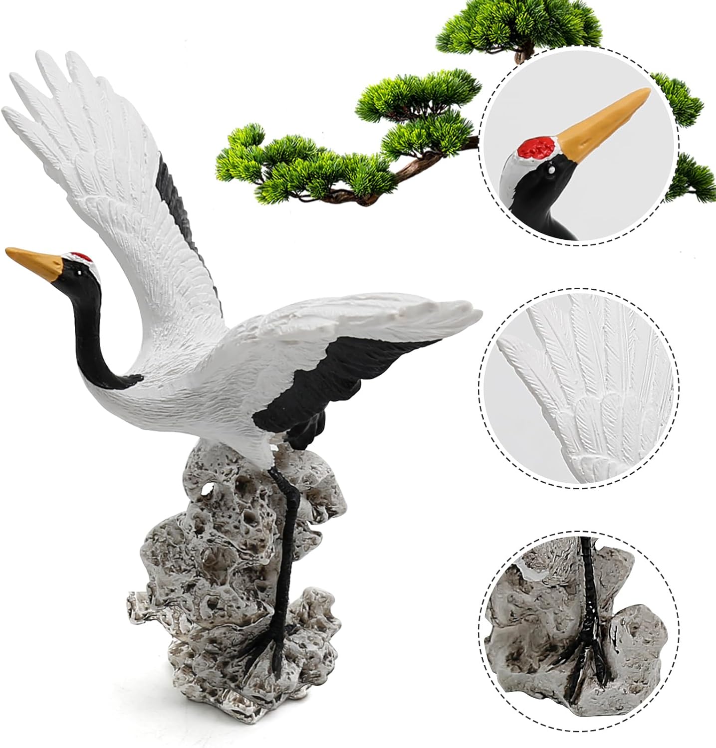 UOIENRT Paquete de 2 estatuas de grúa de jardín en miniatura, arte de pájaros, decoración de bonsái, esculturas de hadas de jardín