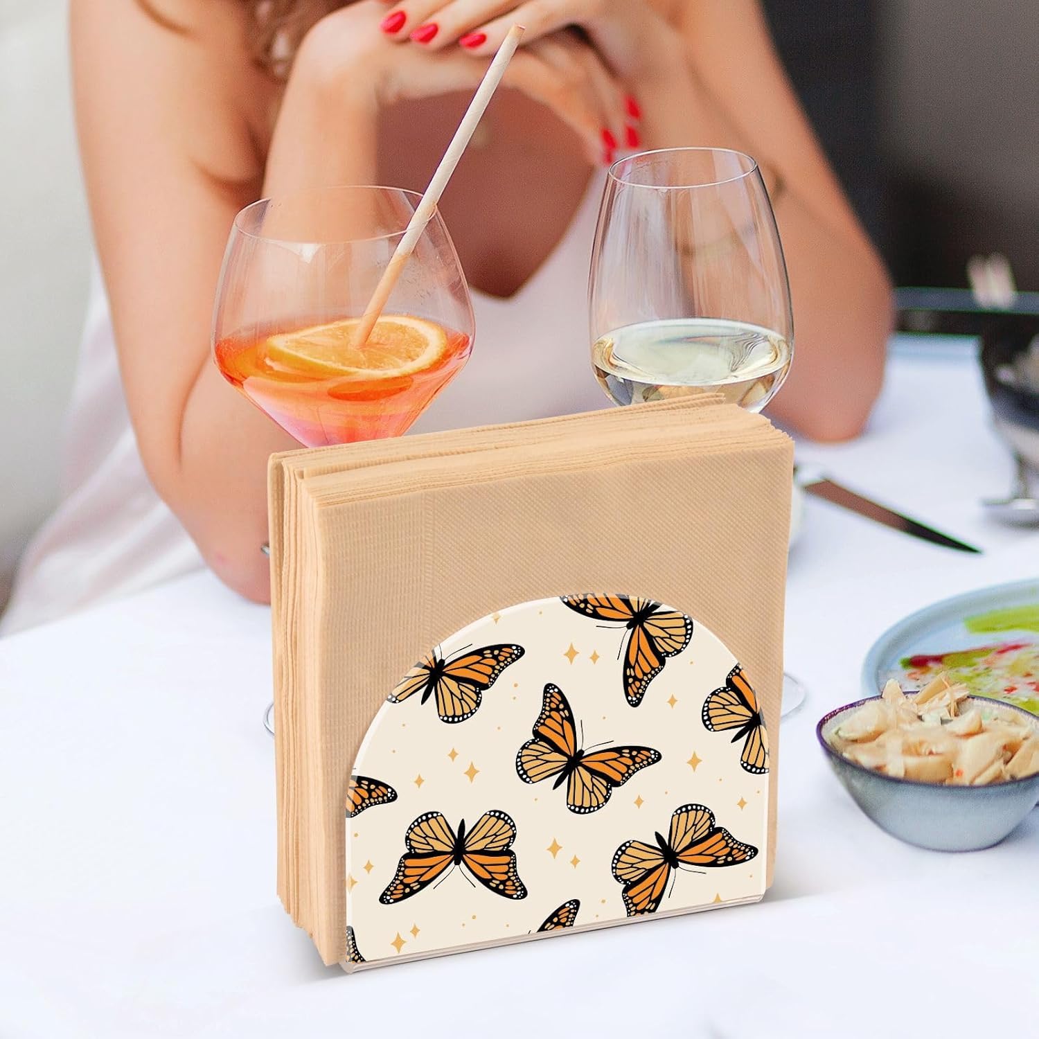 Monarch – Servilletero con diseño de mariposas para mesa de papel, dispensador de pañuelos acrílicos, cocina, comedor, baño, fiesta, decoración de