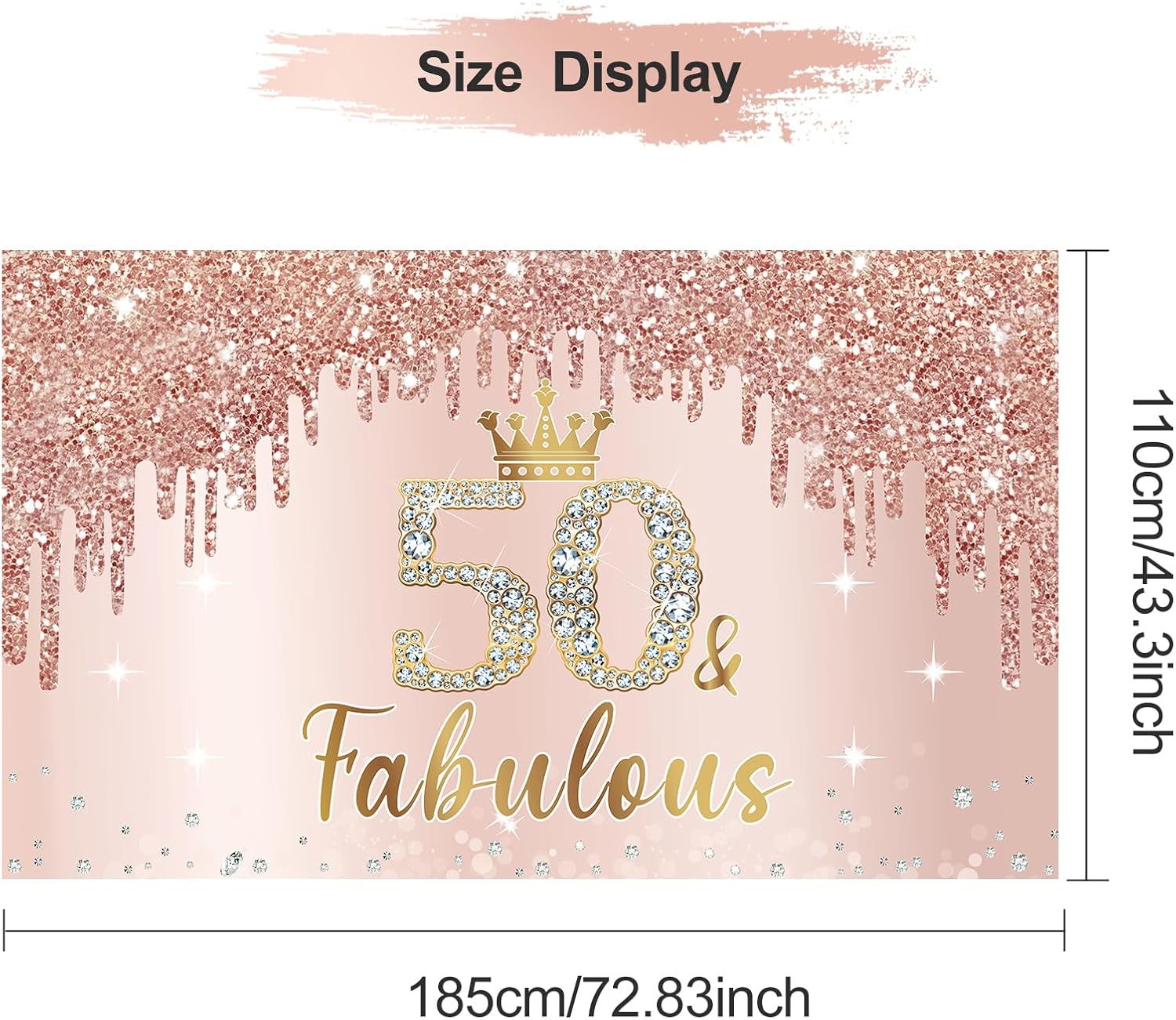 Cartel de 50 cumpleaños de oro rosa para mujer, decoración de fiesta de cumpleaños de 50 años para mujer, pancarta de oro rosa rosa con el número 50