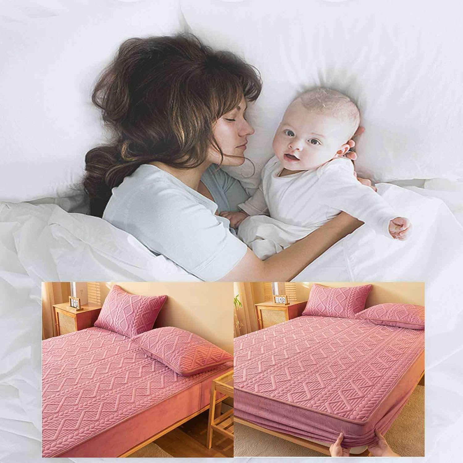 LOriax Juego de sábanas bajeras de terciopelo lechero de invierno coral de forro polar grueso, juego de tres piezas, rosa A-70.8 x 78.7 pulgadas