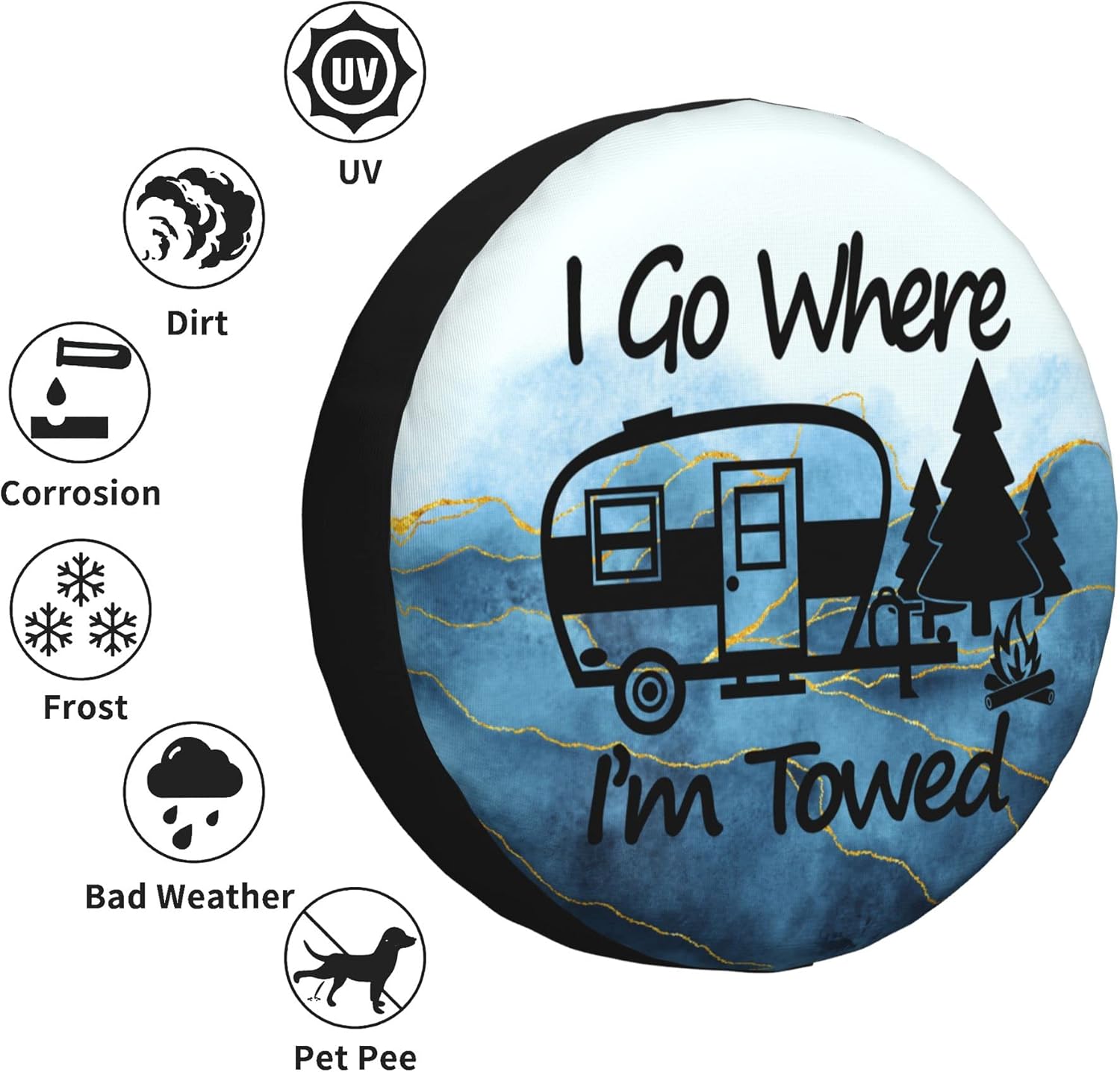 Funda para neumático de repuesto I Go Where I’m Towed, protectores universales resistentes a la intemperie para ruedas para caravana, viajes,