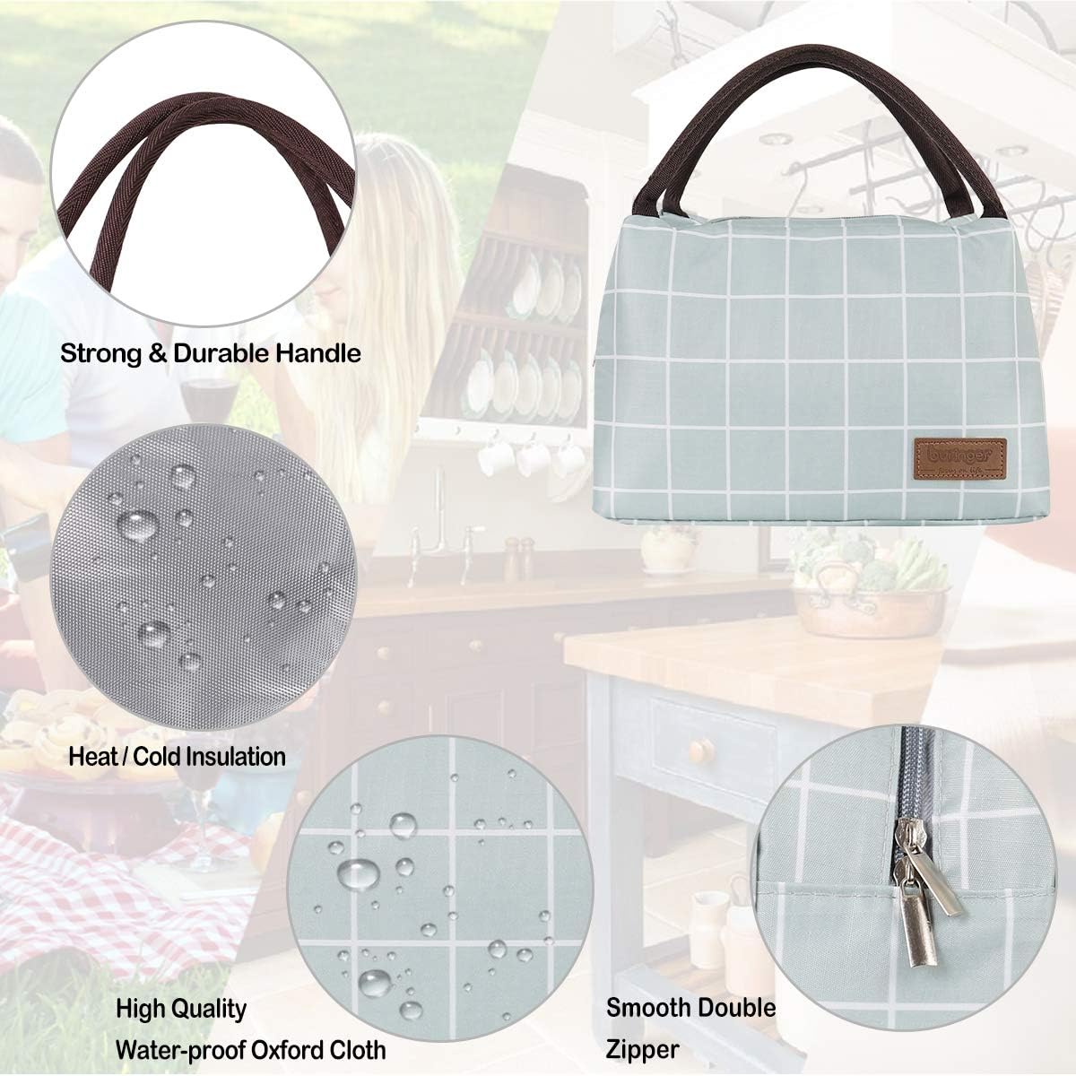 Bolso Buringer térmico reutilizable con aislamiento, para preparación de comidas en recipiente, térmico, para hombre y mujer, para el trabajo,