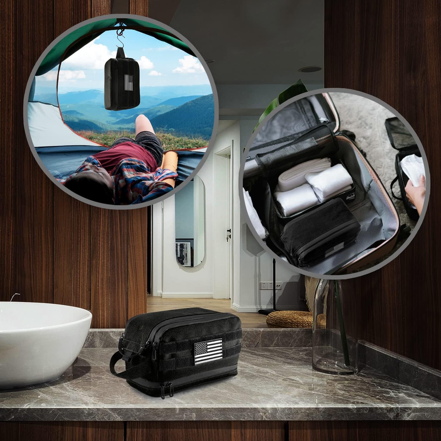 Dinictis Neceser táctico, kit Dopp, bolsa de aseo de viaje para hombres, bolsa de afeitar resistente al agua, se adapta al cuidado de la piel