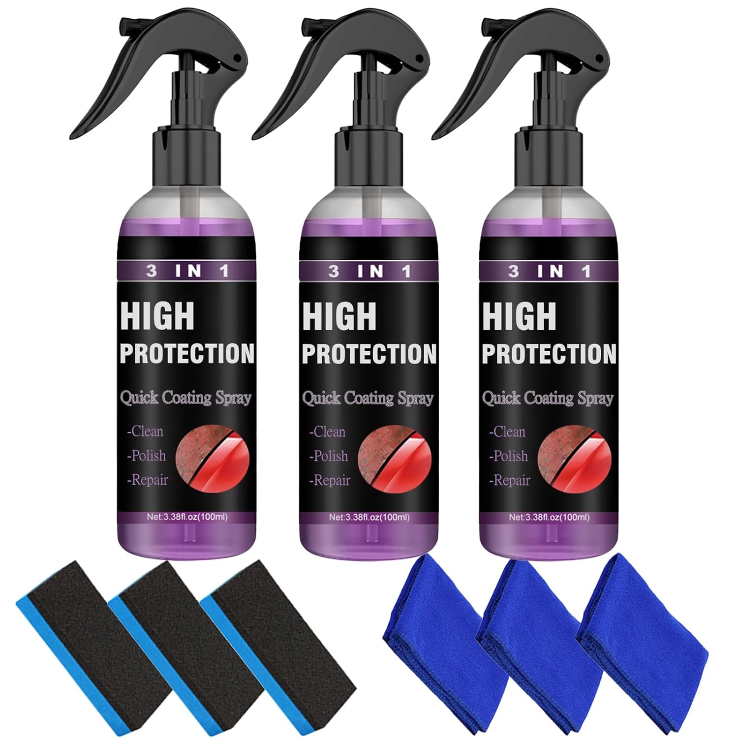 AMind4U Revestimiento de cerámica para automóviles 3 en 1 de alta protección para automóvil, aerosol de reparación de arañazos para automóvil,